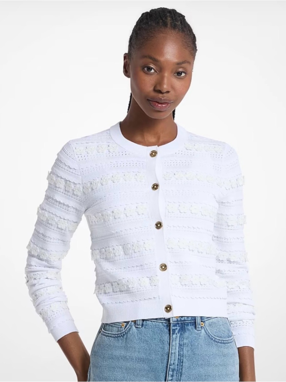 Michael Kors Cotton Ribbed Knit Cardigan